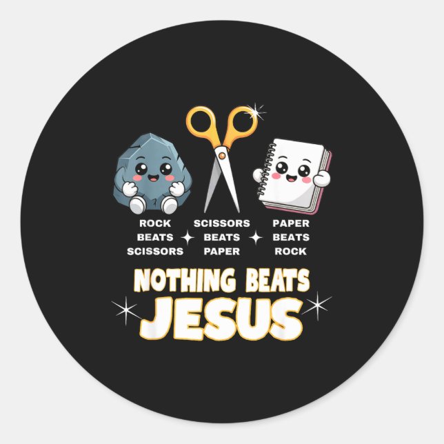 Adesivo Rock Paper Scissors But Nothing Beats Jesus Funny  (Frente)