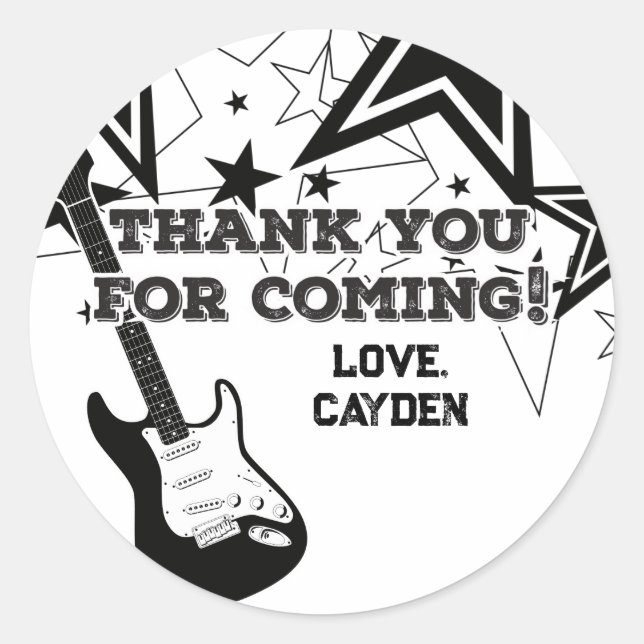 Adesivo Rock Star Aniversário Guitarra - estrelas pretas e (Frente)