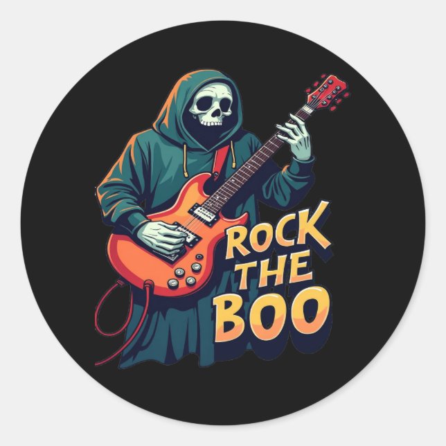 Adesivo Rock the Boo - Halloween Skeleton Guitar Design (Frente)