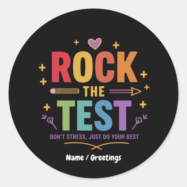 Adesivo Rock the Test Don't Stress Funny Motivational (Frente)