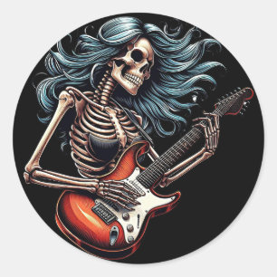 Adesivo Rocker Skeleton abraçando guitarra Dark art