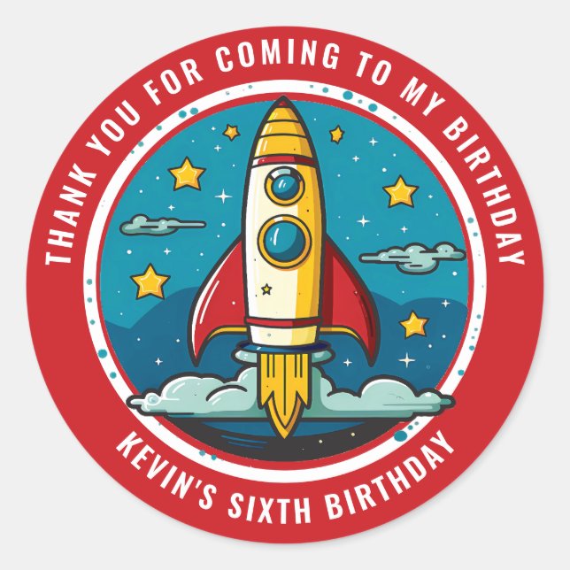 Adesivo Rocketship Birthday Obrigado (Frente)