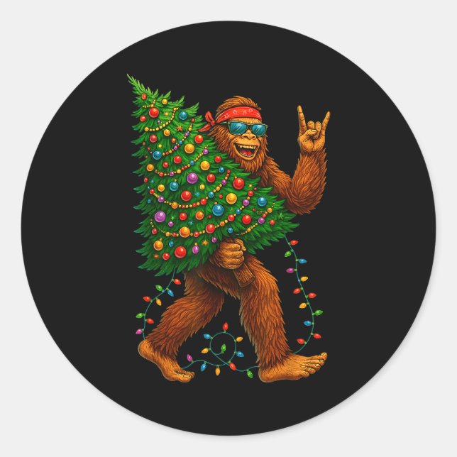 Adesivo Rockin Christmas Bigfoot Carrying Tree Fun Xmas Ro (Frente)