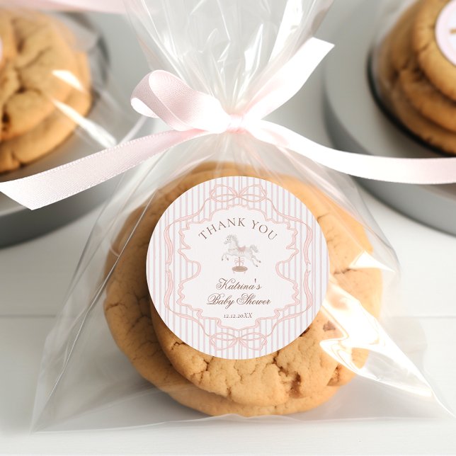 Adesivo Rocking Horse Pink Girl Baby Shower Thank you (Criador carregado)