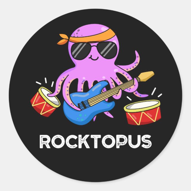 Adesivo Rocktopus Funny Rock Banda Octopus Pun Dark BG (Frente)