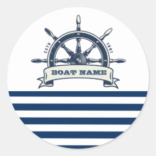 Adesivo Roda de Barco Náutico, Listras Brancas Azul Marinh