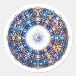 Adesivo Roda Zodiacal Celestial com 12 Signos da Astrologi