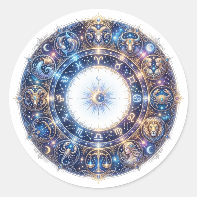 Adesivo Roda Zodiacal Celestial com 12 Signos da Astrologi (Frente)