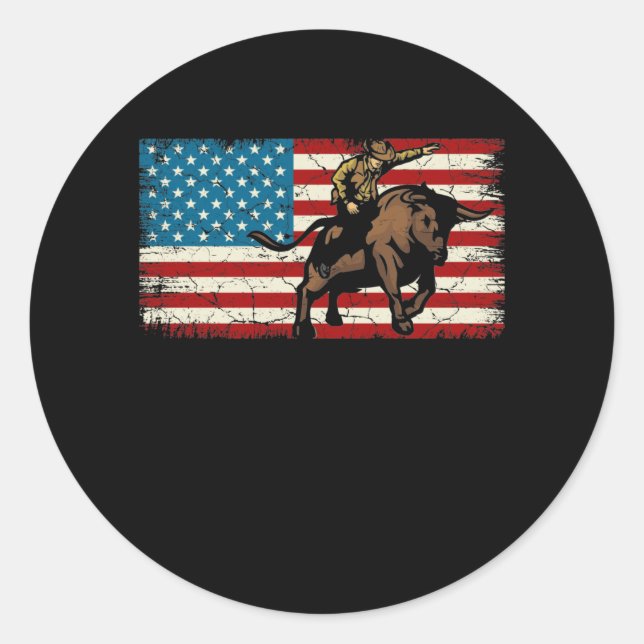 Adesivo Rodeo Bull Rider Patriota Americana Flag Cowboys (Frente)
