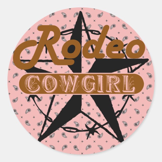 Adesivo Rodeo Cowgirl Pink Bandanna Star Barbed Wire (Frente)