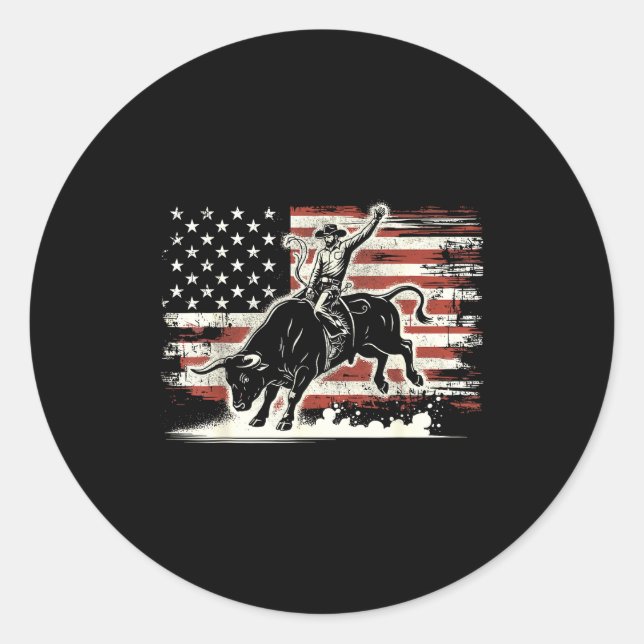 Adesivo Rodeo Rider Bull Patriotic Cowboy Usa Flag  (Frente)