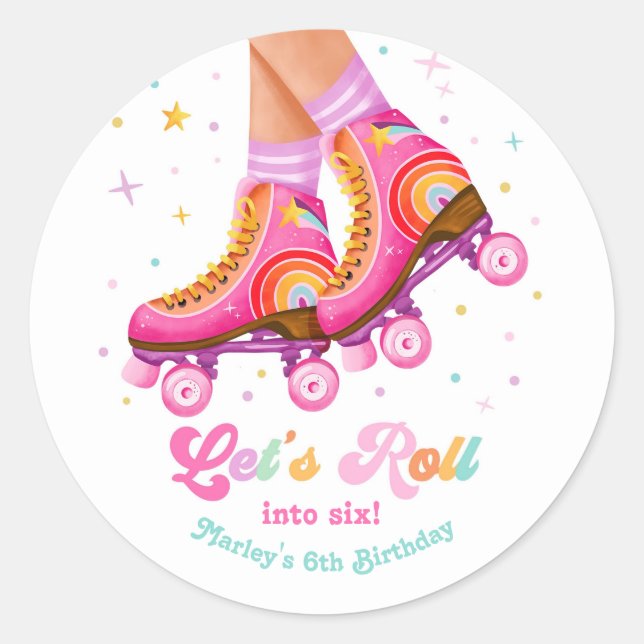 Adesivo Roller Skate Let's Roll Skating Girl Birthday (Frente)