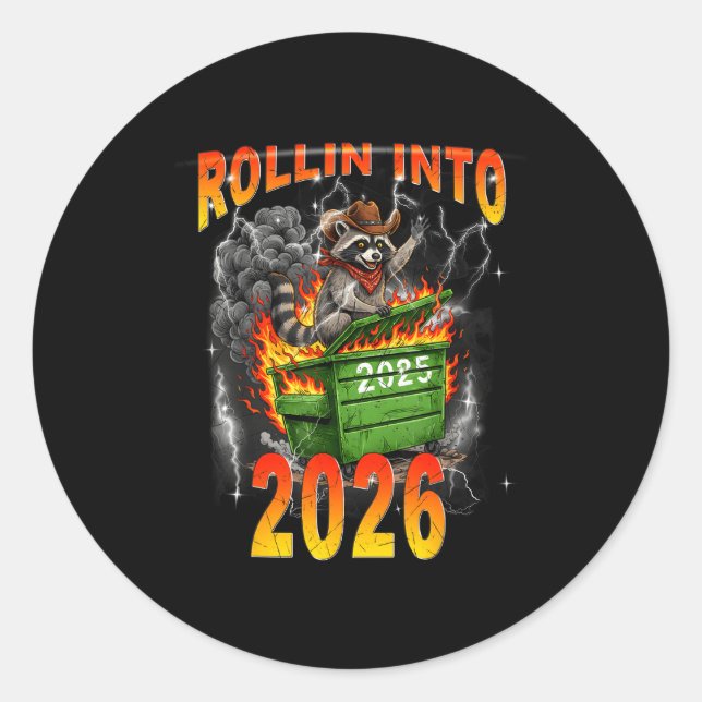 Adesivo Rollin Into 2026 New Year 2026 Raccoon Cowboy Vint (Frente)