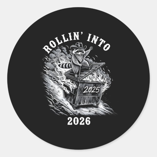 Adesivo Rollin Into 2026 Raccoon Funny Dumpster Fire 2025  (Frente)
