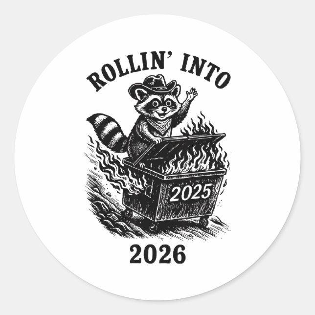Adesivo Rollin Into 2026 Raccoon Funny Dumpster Fire 2025  (Frente)