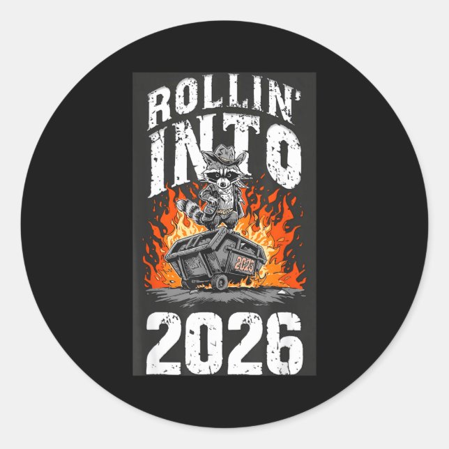 Adesivo Rollin Into 2026 Raccoon Funny Dumpster Fire 2025  (Frente)