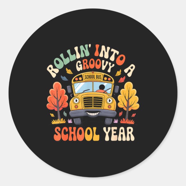 Adesivo Rollin Into A Groovy School Year Retro School Bus  (Frente)