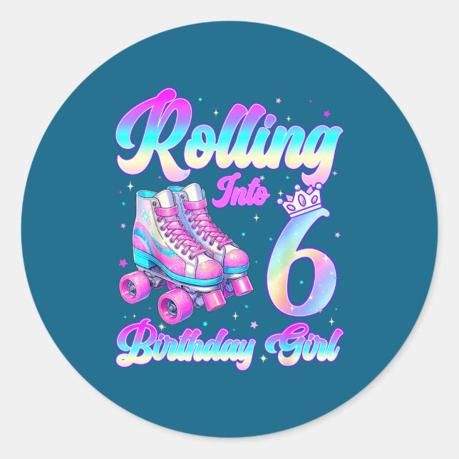 Adesivo Rolling Into 6 Year Old Roller Skating 6th Birthda (Frente)
