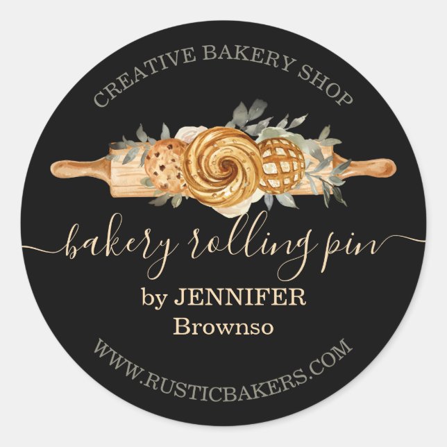 Adesivo Rolling Pin Bakery Cookies Penteia preto elegante (Frente)