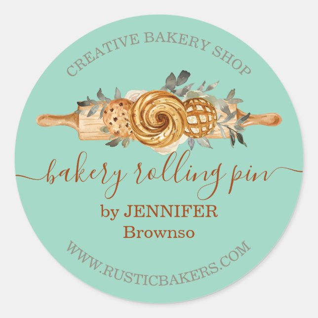 Adesivo Rolling Pin Bakery Cookies Penteia verde elegante (Frente)