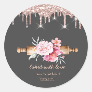 Adesivo Rolo de Flores em Dourado Rosa Gotejante Padaria