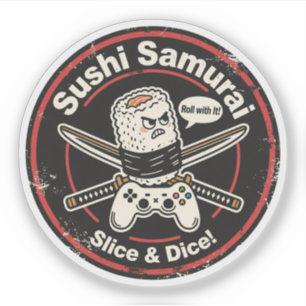 Adesivo Rolo de Sushi Estilo Vintage com Controle e Katana