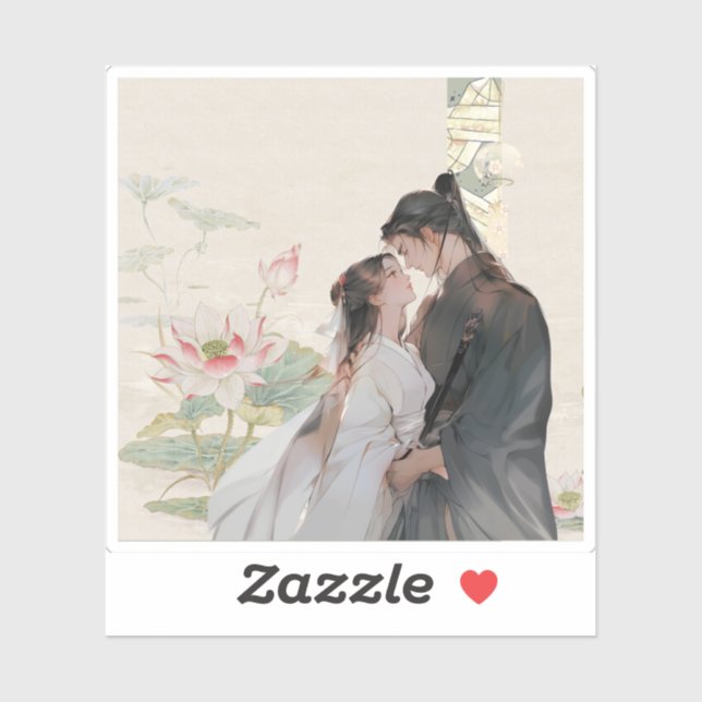 Adesivo Romance de Lótus: Amor Eterno em Hanfu (Folha)