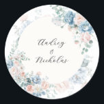 Adesivo Romantic Classic Calligraphy Floral Wedding<br><div class="desc">Romantic Classic Calligraphy Floral Wedding Round Sticker</div>