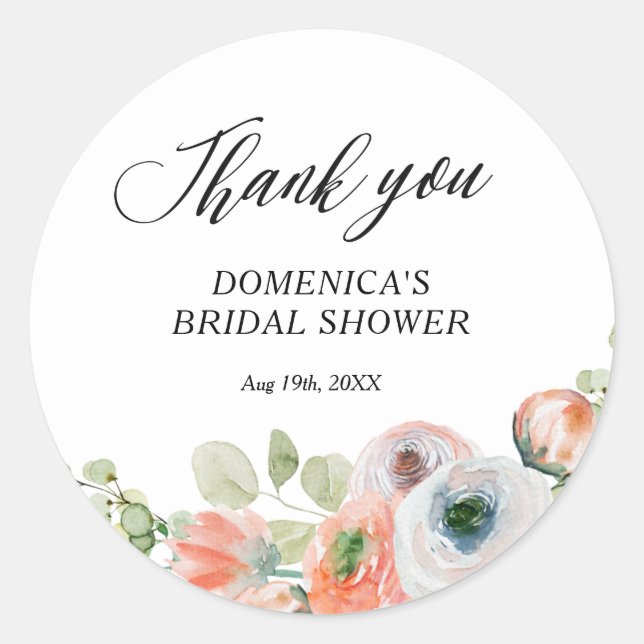 Adesivo Romantic Peach Floral Bridal Shower (Frente)