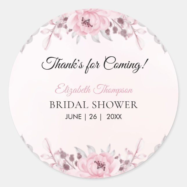 Adesivo Romantic Pink Floral Bridal Shower (Frente)