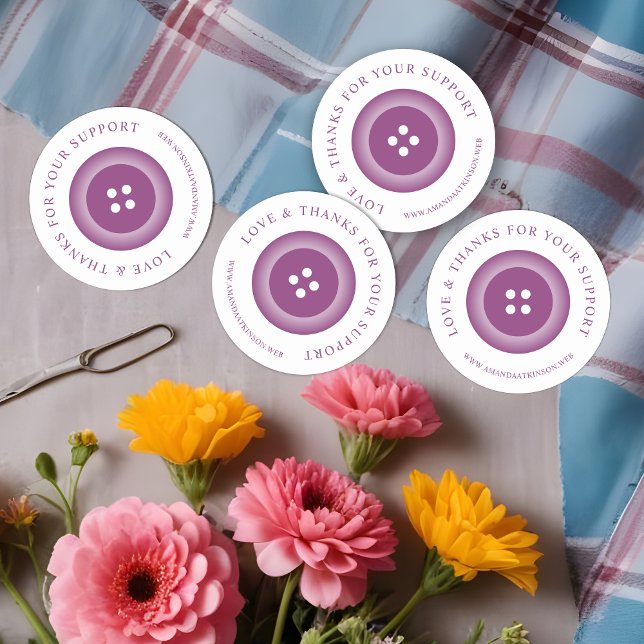 Adesivo Romantic Purple Shades Button Love & Thanks (Romantic Purple Shades Button Love & Thanks Quote Classic Round Sticker for Supporting Business.)
