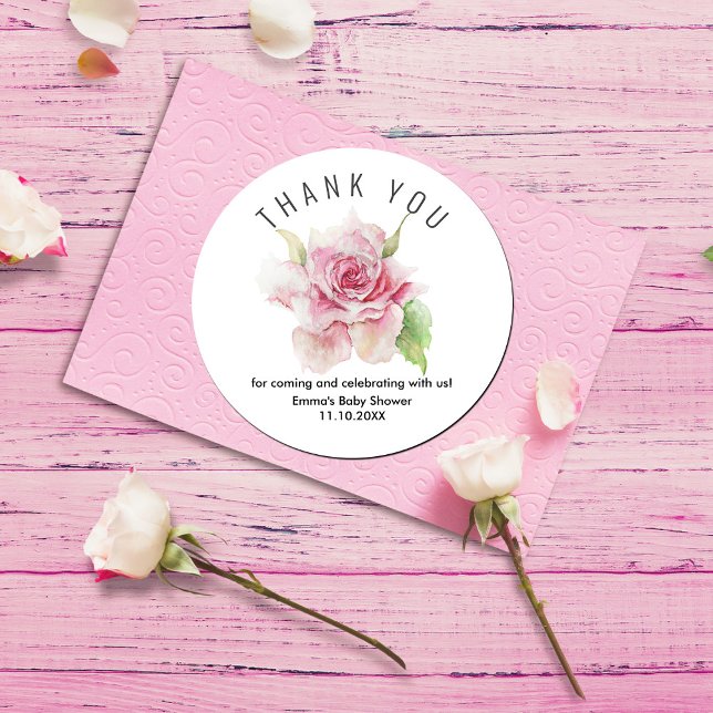 Adesivo Romantic Soft Pink Thank You (Romantic Soft Pink Thank You Classic Round Sticker #zazzle made #romanticthankyousticker #watercolor)