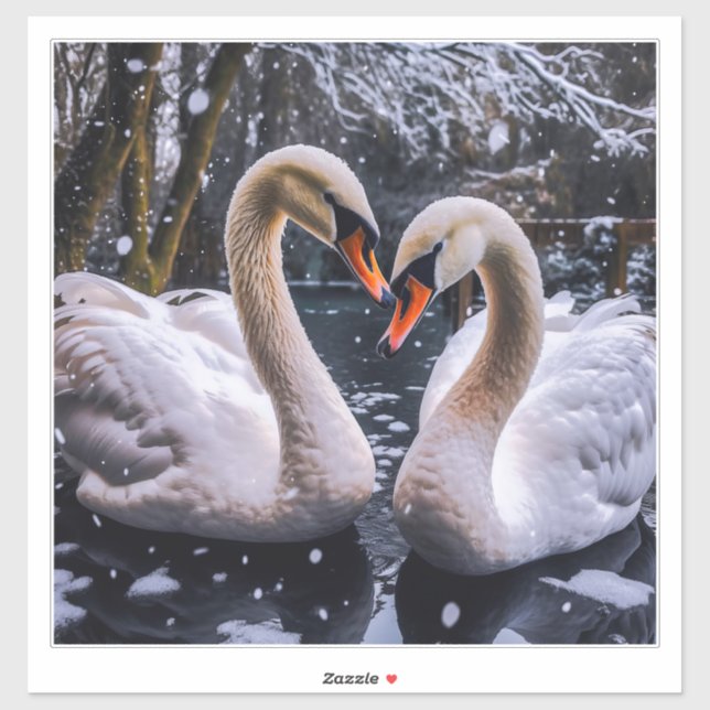 Adesivo Romantic Swans in a Winter Wonderland (Folha)