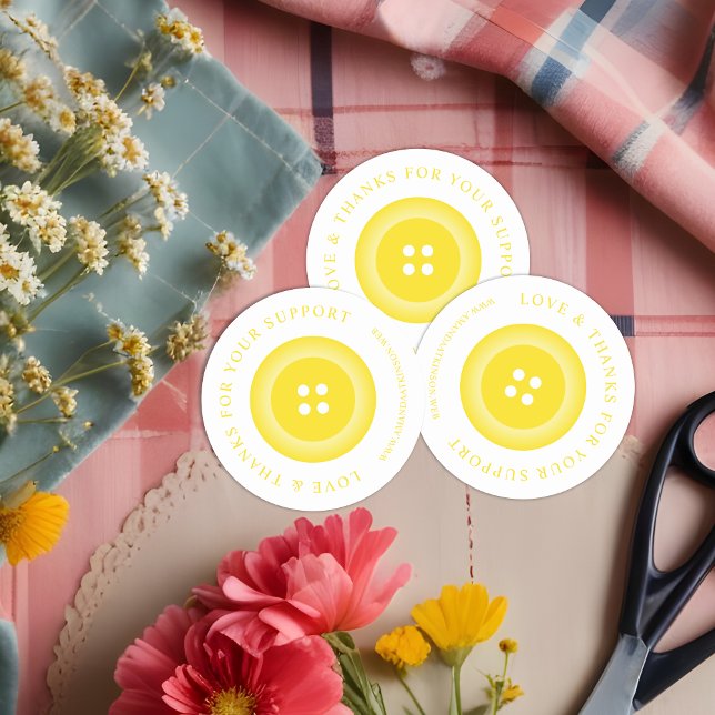 Adesivo Romantic Yellow Button Love & Thank  (Romantic Yellow Button Love & Thanks Quote Classic Round Sticker for Supporting Small Business.)