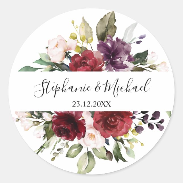 Adesivo Romântica Aquarela Borgonha Vermelha Rosa Floral (Frente)
