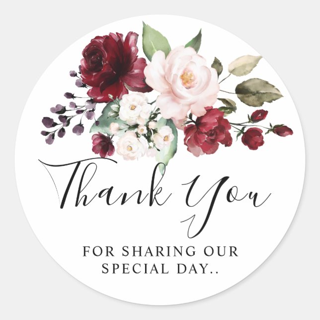 Adesivo Romântica Aquarela Borgonha Vermelha Rosa Floral (Frente)