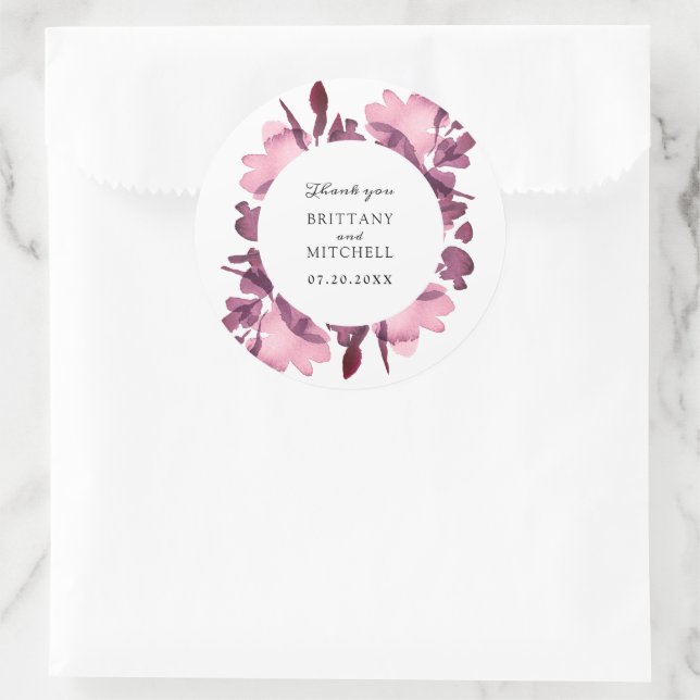Adesivo Romântica Aquarela Floral Plum Weding Favor (Bolsa)