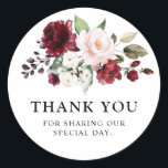 Adesivo Romântico Aquarela Rosa Floral Vermelho Borgonha<br><div class="desc">Elegante e moderno adesivo de agradecimento de casamento floral aquarela romântica apresenta um buquê de rosas aquarela borgonha / Marsala, rosa bege, pêssego com folhagem correspondente. Perfeito para um casamento de outono / verão. Por favor, encontre mais designs e variações correspondentes na minha loja "blissweddingpaperie". E sinta-se à vontade para...</div>