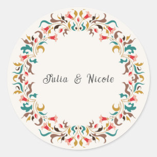 Adesivo Romântico Moderno Coroa Floral Elegante Casamento