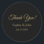 Adesivo Romântico Negro e Dourado casamento Obrigado<br><div class="desc">Forma: Os adesivos redondos clássicos Criam adesivos personalizados para cada ocasião! De envios especiais e reservas para atividades infantis e projetos DIY, você encontrará esses adesivos como excelente para tantos usos. Adicione seus próprios designs, padrões, texto e imagens! Dimensões: Disponível em 2 tamanhos: grande: 3" de diâmetro, 6 adesivos por...</div>