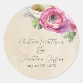 Adesivo Romântico Rustico Rosa e Branco Ranunculus