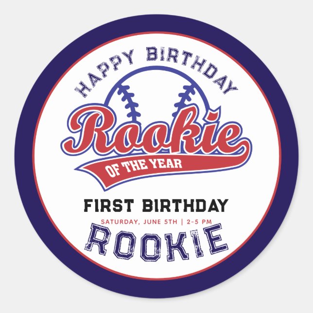 Adesivo Rookie do beisebol do primeiro aniversario do Ano (Frente)