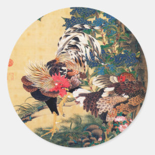 Adesivo Rooster e Hen com Hydrangeas por Ito Jakuchu