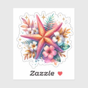 Adesivo Rosa, Azul e Estrela do Mar Costeira Dourada Praia
