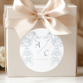 Adesivo Rosa Azul Empoeirado Monograma Floral de Casamento