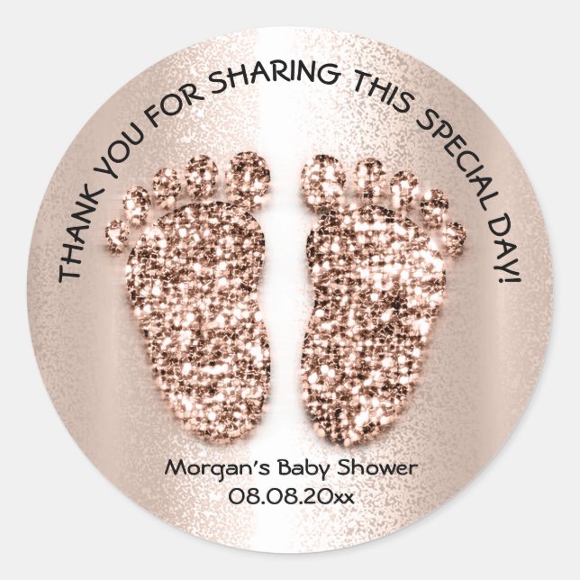 Adesivo Rosa Baby Feet Girl Favor Chá Obrigado (Frente)