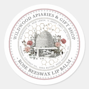 Adesivo Rosa Beeswax Lip Balm Vintage Skep com Honeycomb