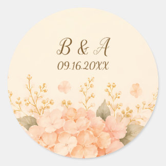 Adesivo Rosa Bege Macio & Hortênsia Dourada Floral Casamen
