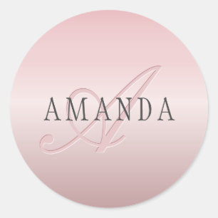 Adesivo Rosa Blush Elegante Dourado  Nome e Monograma