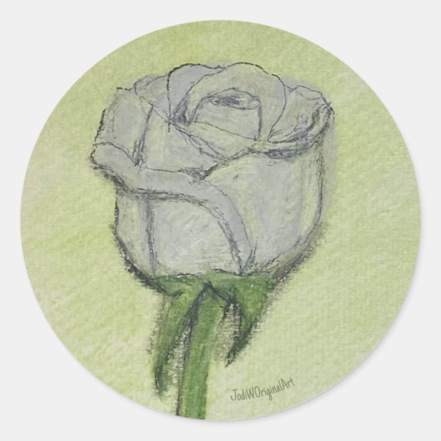 Adesivo Rosa Branca desenho à mão obra de arte ori (Frente)